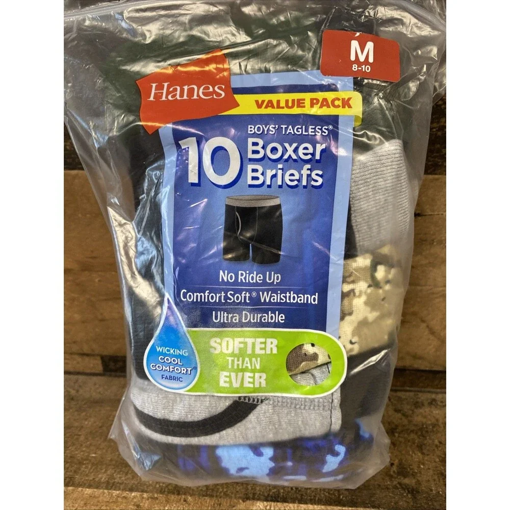 Hanes Boy's Comfort Flex Boxer Briefs 10 Pack Size M 8-10 New Open Package
